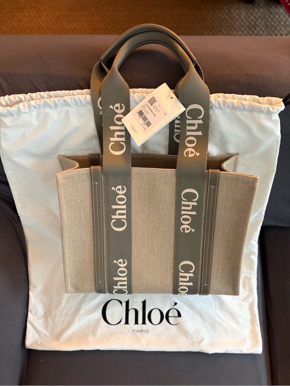 Chloé Woody Medium Canvas Tote Color: Flannel Grey